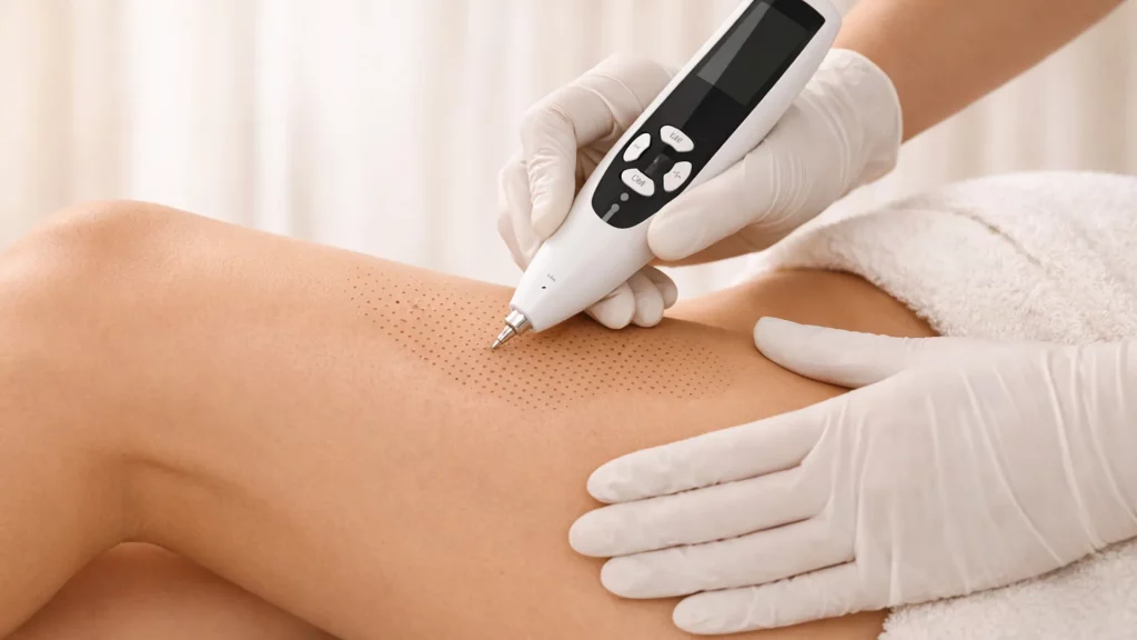 Tratamiento Plasmapen Fibroplast corporal en clínica estética en Málaga para estrías y flacidez