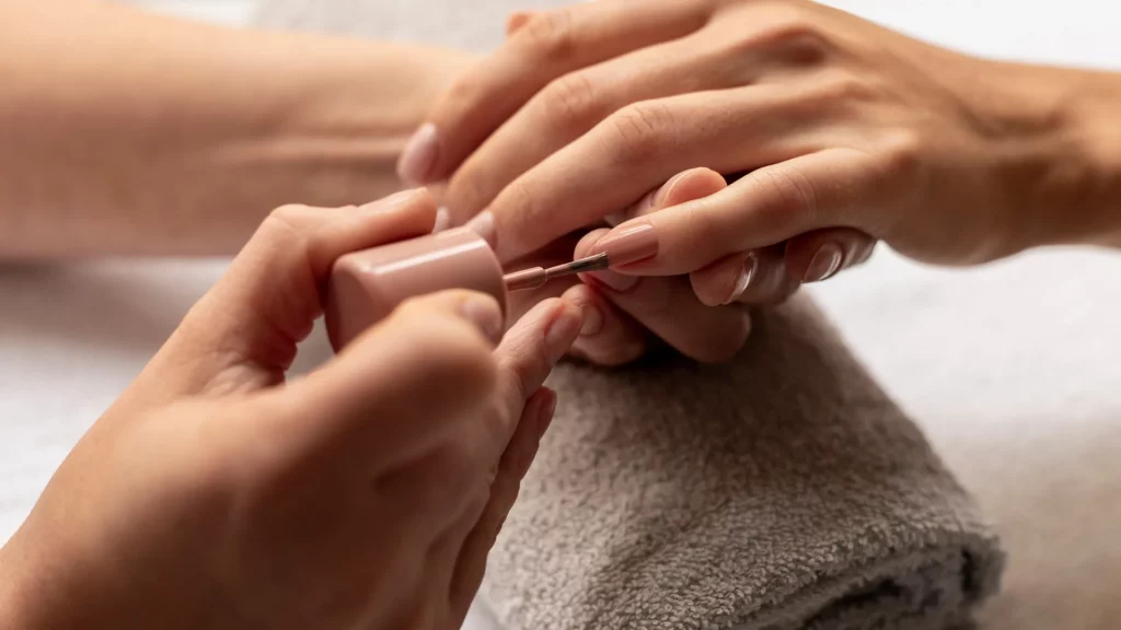 Manicura spa con esmaltado tradicional en clínica estética en Málaga para cuidado e hidratación de manos